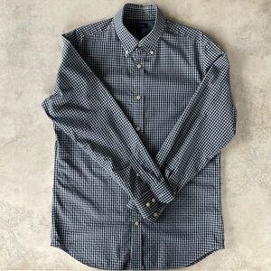 Banana Republic Tall Non-Iron Tailored Slim Fit Navy Blue Plaid Shirt